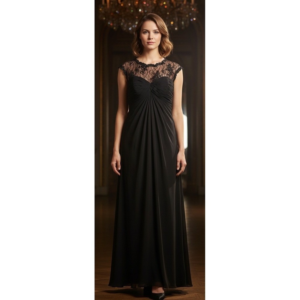 JJ's House Maxi Dress Black Lace Beaded Embellished Cocktail Goth Size L/XL NWT
